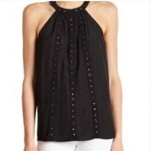 Ramy Brook Navy Blue Halter Collie Top With Grommet Details & Frayed Edges S